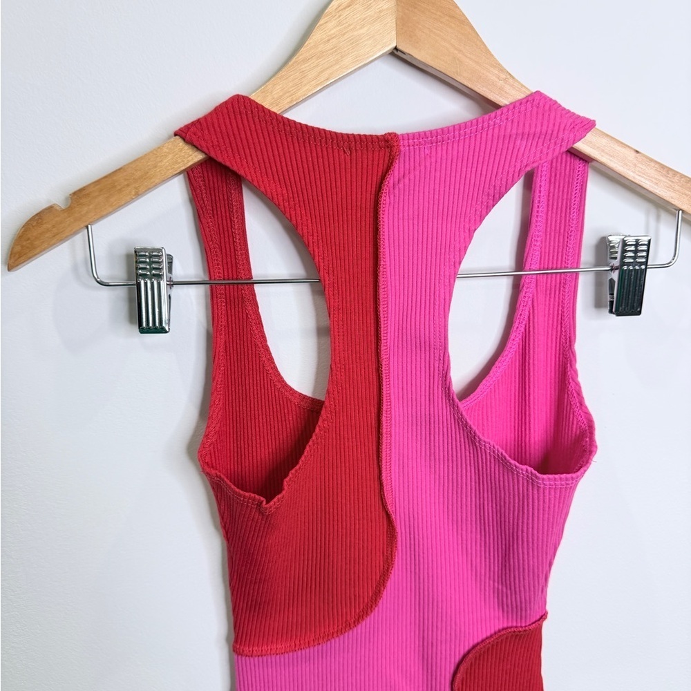 Naked Wardrobe Rib Pink & Red Colorblock Racerback Midi Dress - Picture 5 of 7